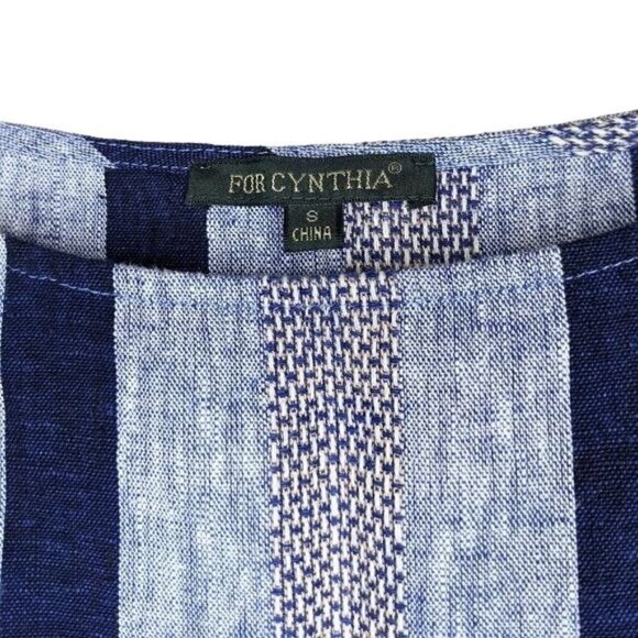 For Cynthia Linen Blend Striped Dress Small - Picture 3 of 4